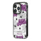 Purple Halloween Catchphrases iPhone 14 Pro Black Impact Case Side Angle on Silver phone