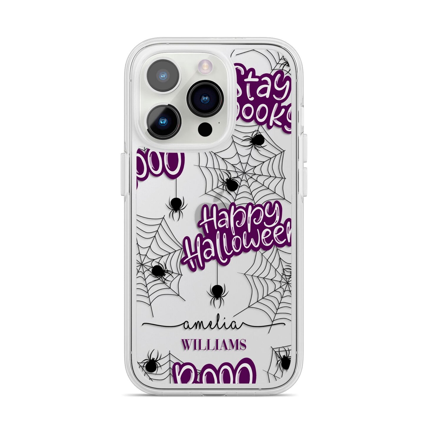 Purple Halloween Catchphrases iPhone 14 Pro Clear Tough Case Silver