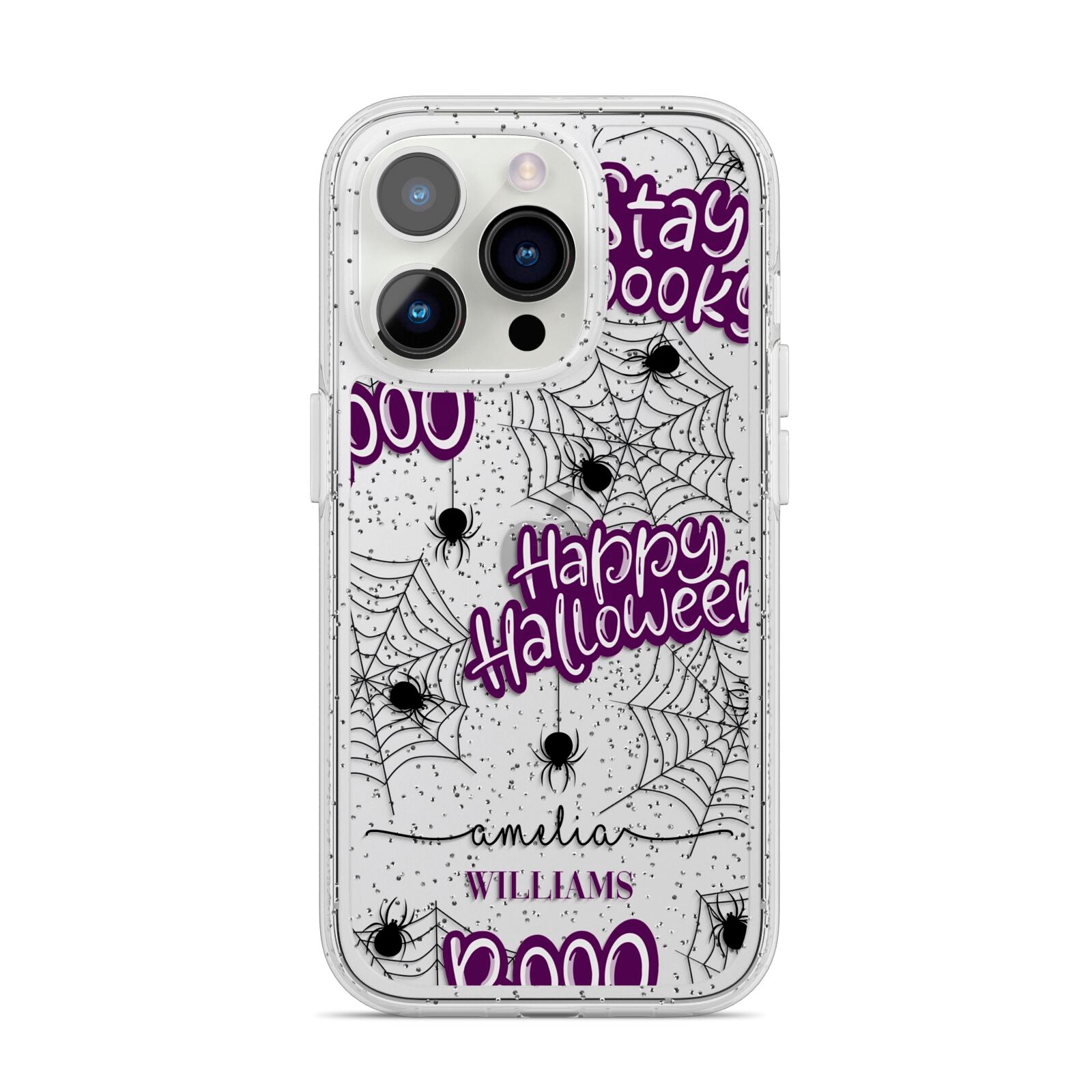 Purple Halloween Catchphrases iPhone 14 Pro Glitter Tough Case Silver