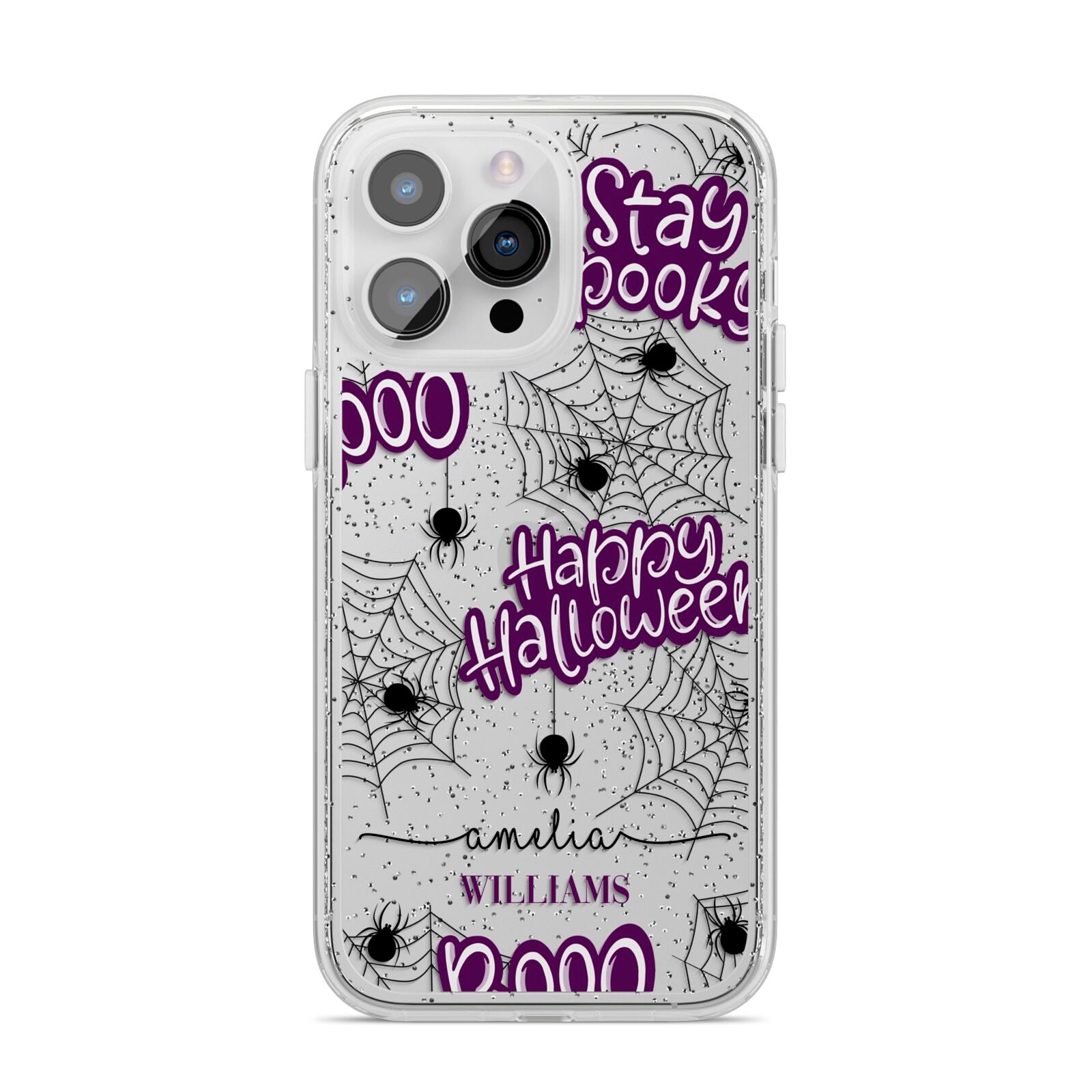 Purple Halloween Catchphrases iPhone 14 Pro Max Glitter Tough Case Silver