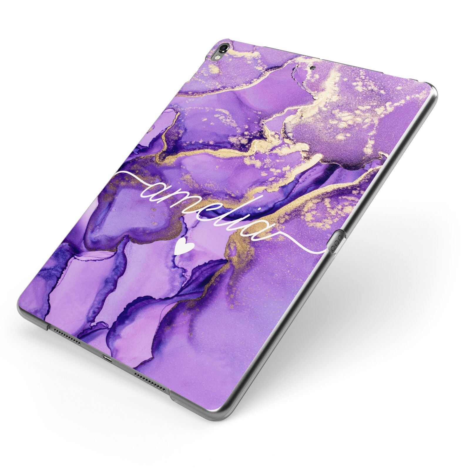 Purple Marble Apple iPad Case on Grey iPad Side View