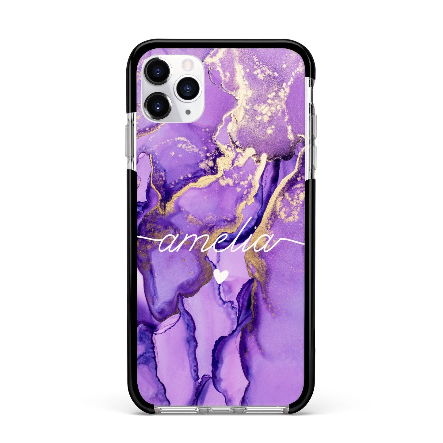 Purple Marble Apple iPhone 11 Pro Max in Silver with Black Impact Case