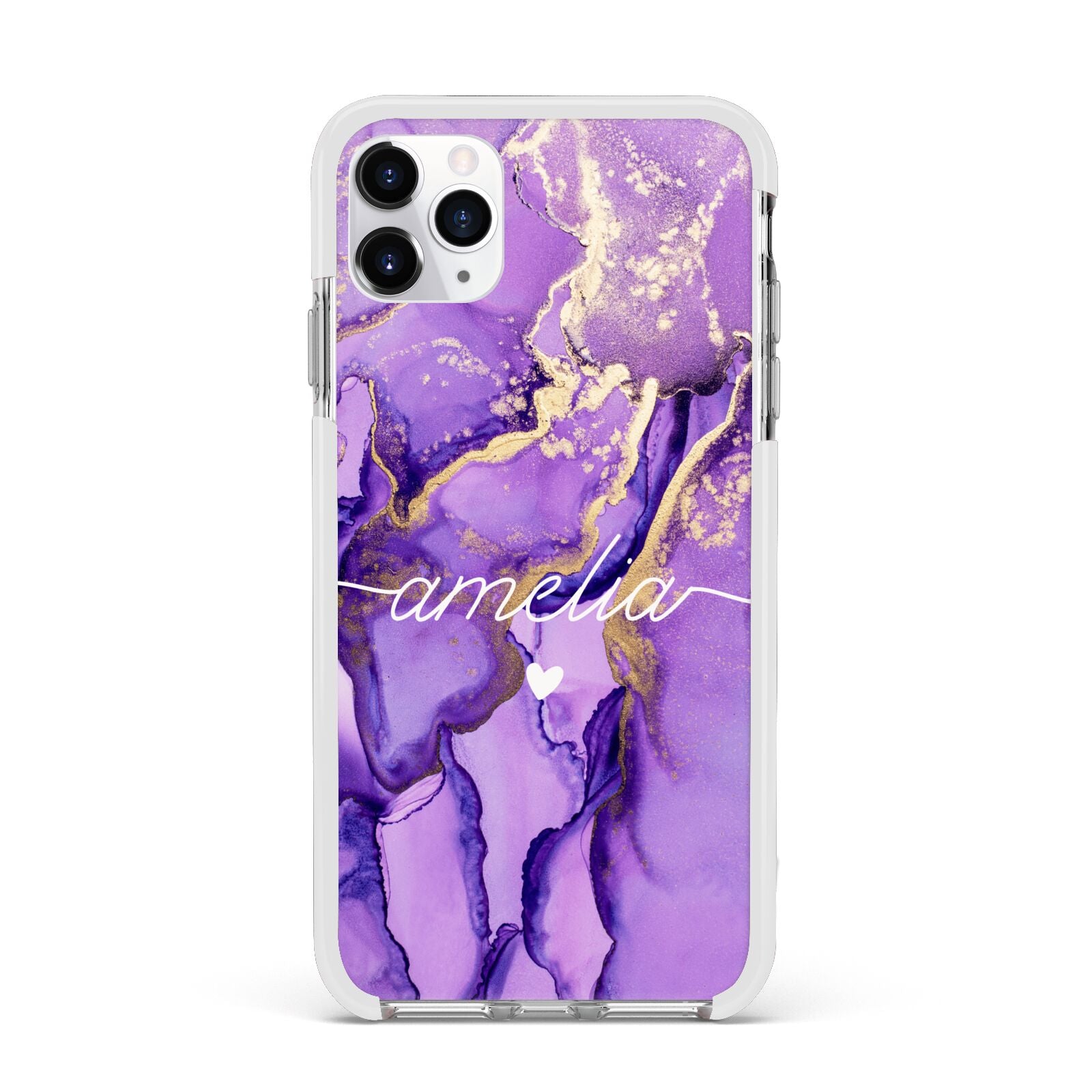 Purple Marble Apple iPhone 11 Pro Max in Silver with White Impact Case