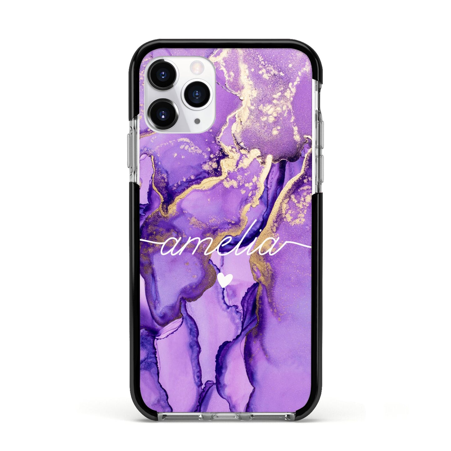 Purple Marble Apple iPhone 11 Pro in Silver with Black Impact Case