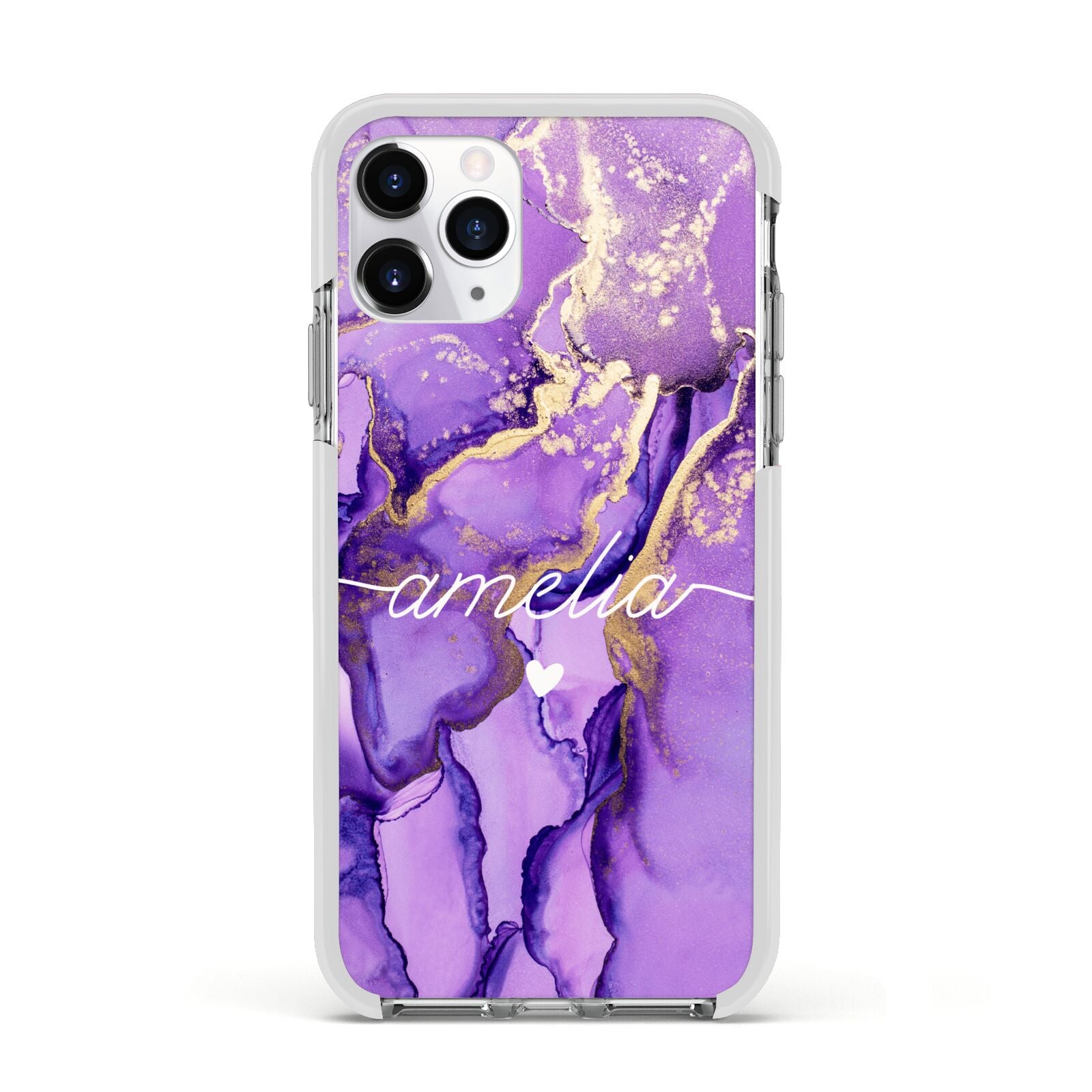 Purple Marble Apple iPhone 11 Pro in Silver with White Impact Case