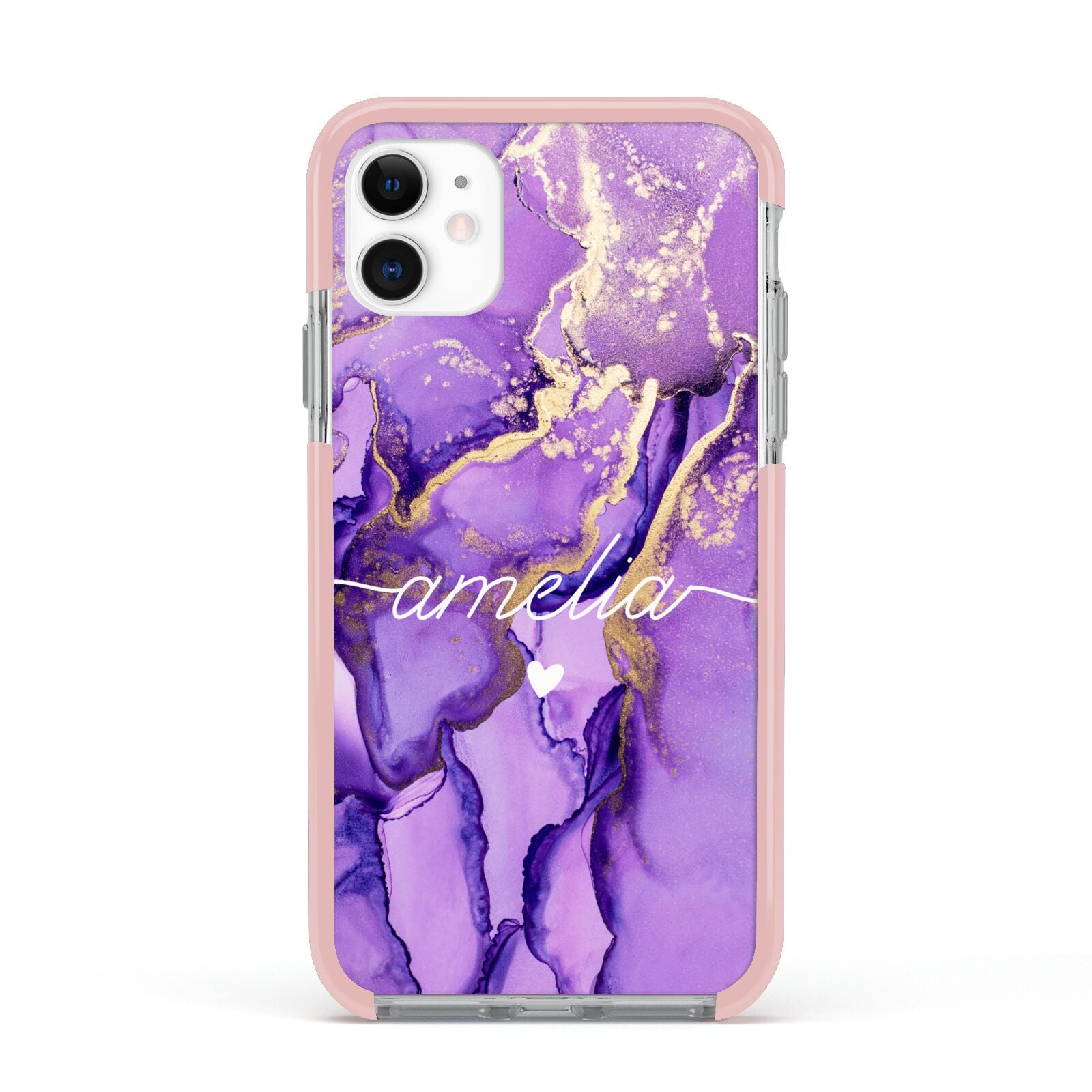 Purple Marble Apple iPhone 11 in White with Pink Impact Case