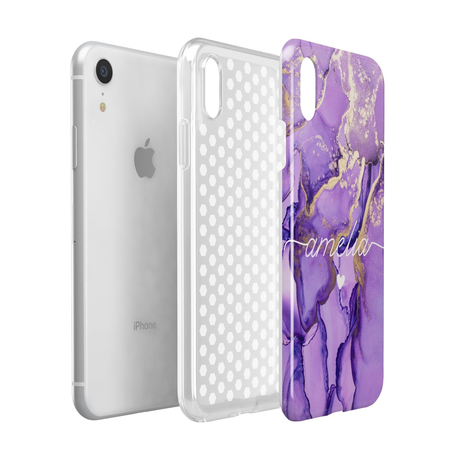Purple Marble Apple iPhone XR White 3D Tough Case Expanded view