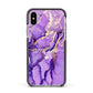 Purple Marble Apple iPhone Xs Impact Case Black Edge on Silver Phone