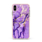 Purple Marble Apple iPhone Xs Max Impact Case Pink Edge on Gold Phone