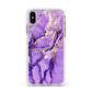 Purple Marble Apple iPhone Xs Max Impact Case White Edge on Silver Phone