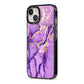 Purple Marble iPhone 13 Black Impact Case Side Angle on Silver phone