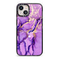 Purple Marble iPhone 13 Black Impact Case on Silver phone