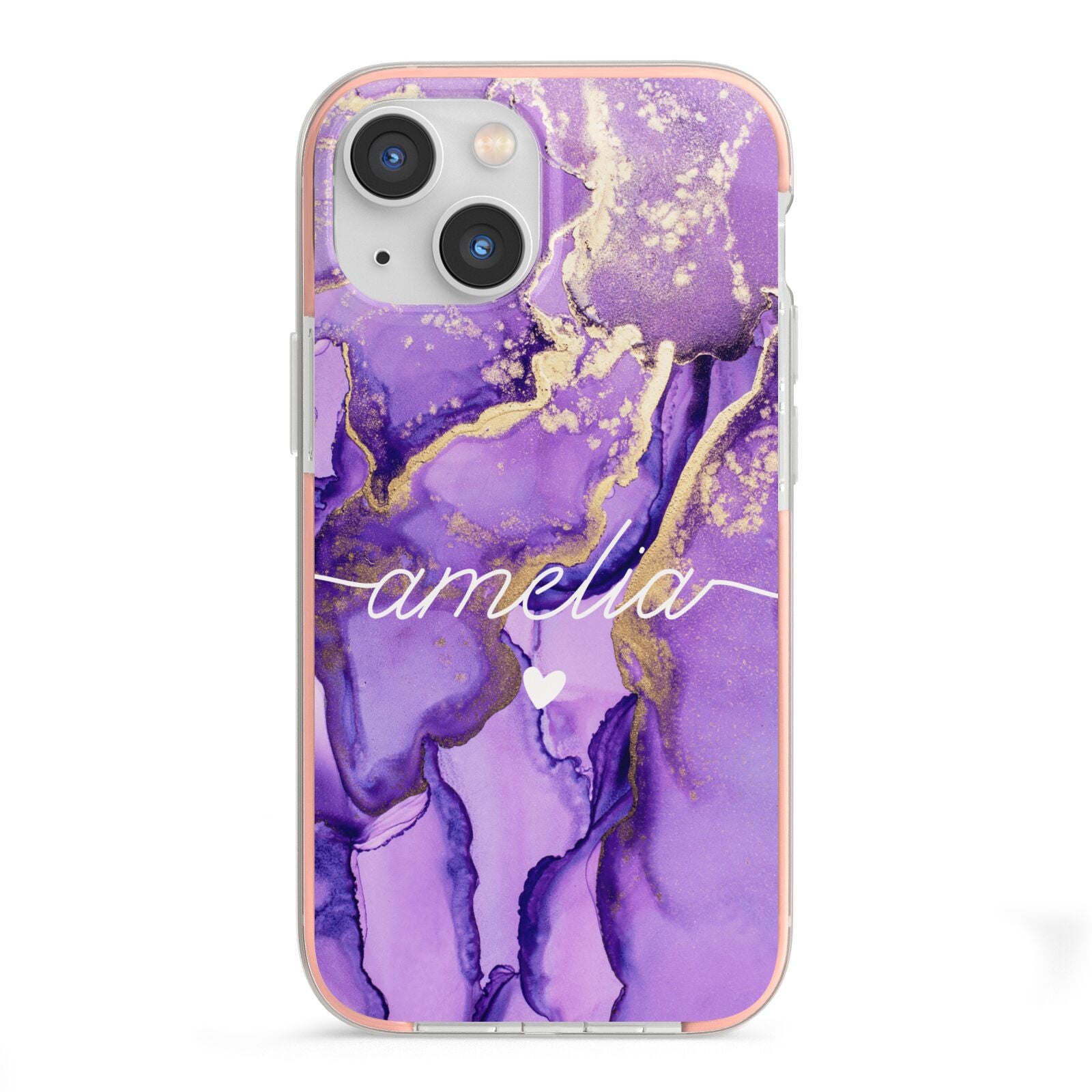 Purple Marble iPhone 13 Mini TPU Impact Case with Pink Edges