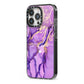 Purple Marble iPhone 13 Pro Black Impact Case Side Angle on Silver phone