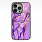 Purple Marble iPhone 13 Pro Black Impact Case on Silver phone