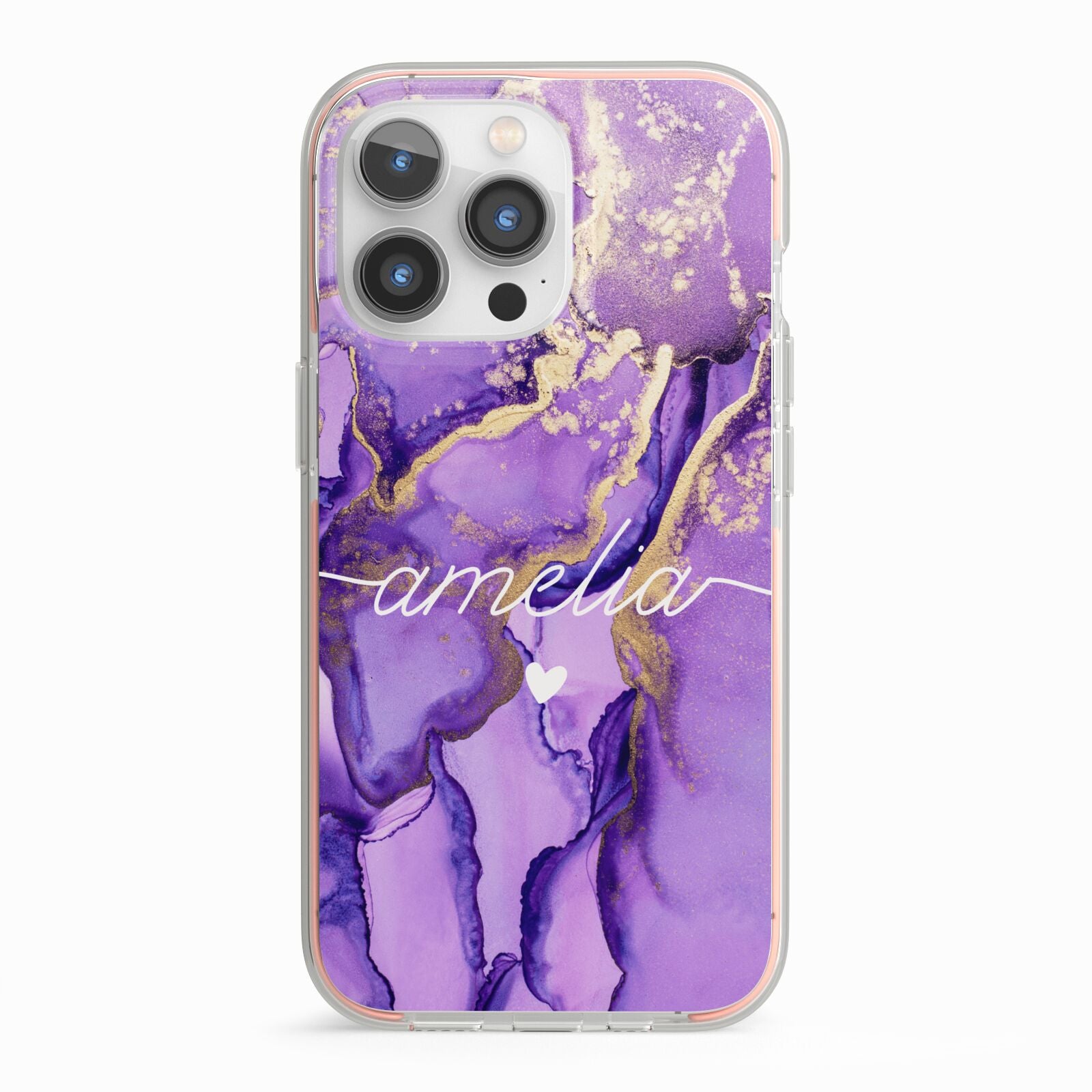 Purple Marble iPhone 13 Pro TPU Impact Case with Pink Edges