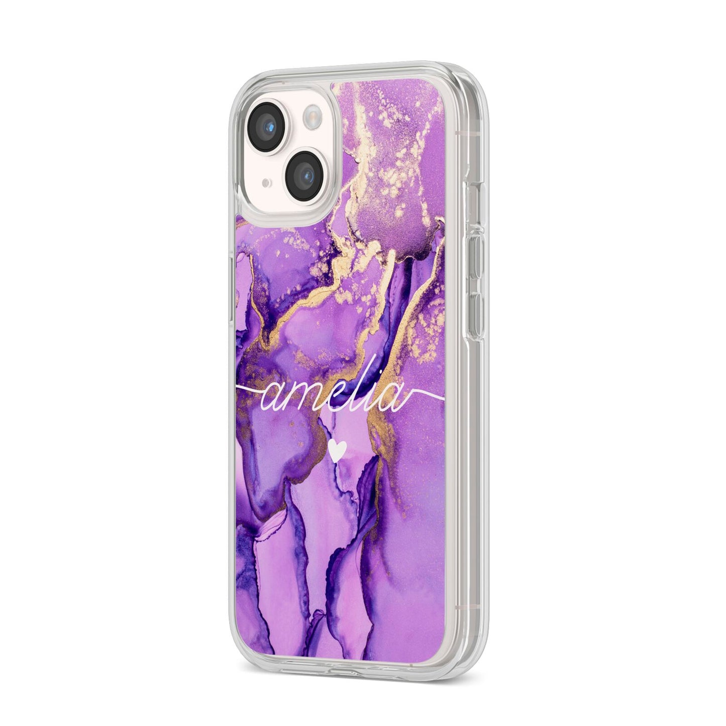 Purple Marble iPhone 14 Clear Tough Case Starlight Angled Image