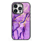 Purple Marble iPhone 14 Pro Black Impact Case on Silver phone