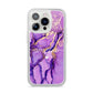 Purple Marble iPhone 14 Pro Clear Tough Case Silver