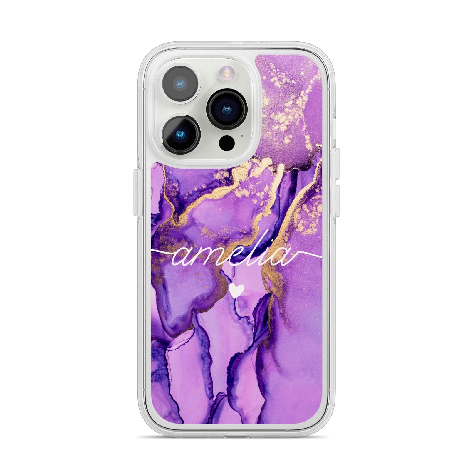 Purple Marble iPhone 14 Pro Clear Tough Case Silver