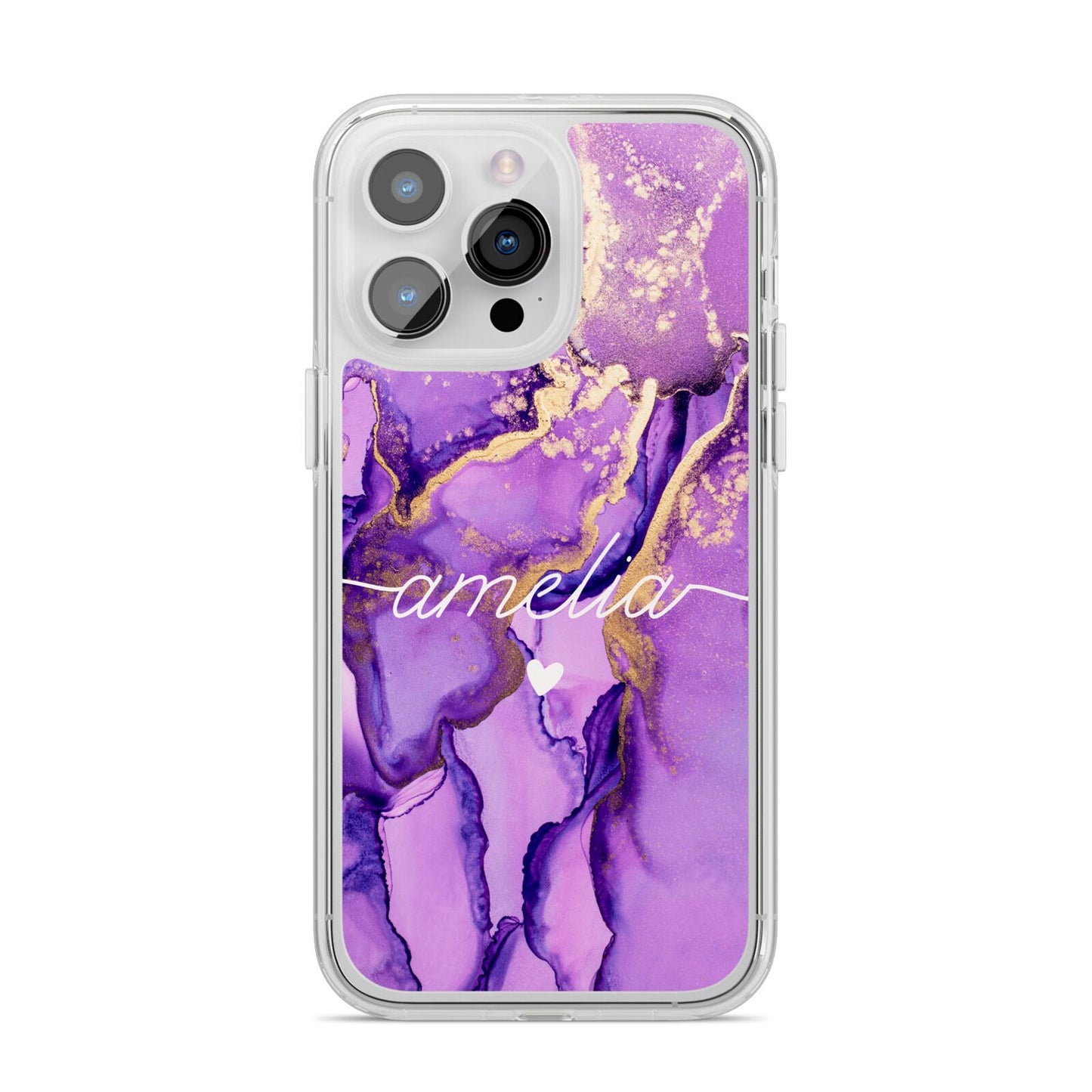 Purple Marble iPhone 14 Pro Max Clear Tough Case Silver