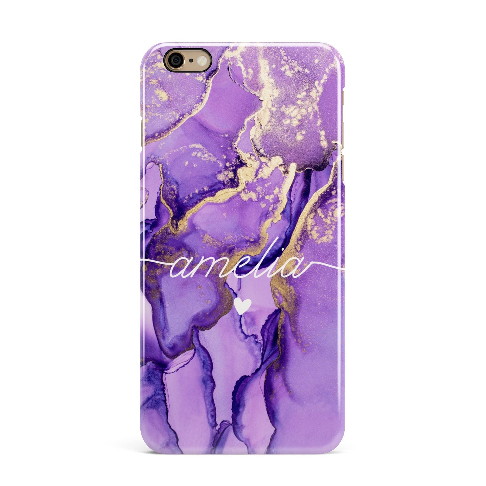 Purple Marble iPhone 6 Plus 3D Snap Case on Gold Phone