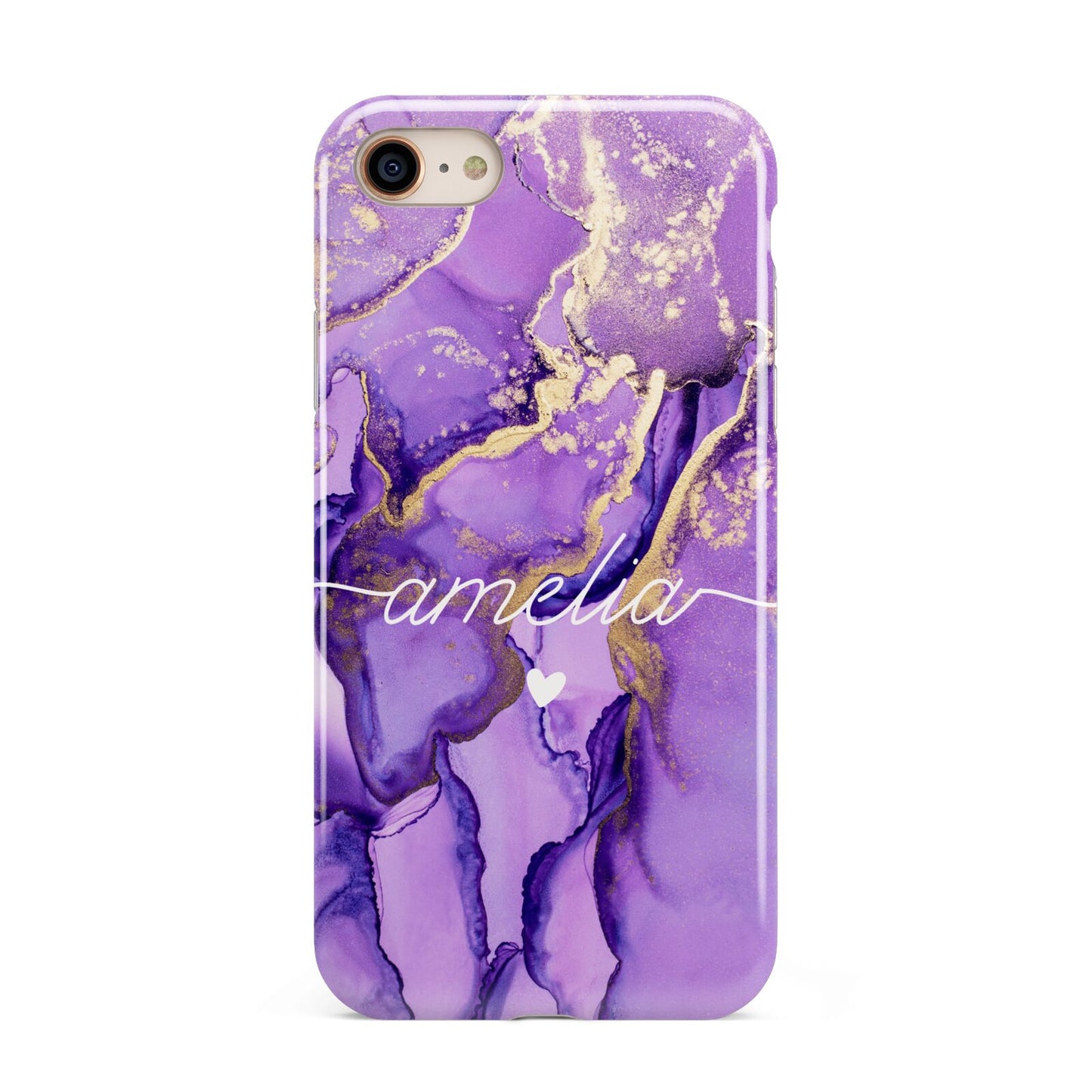 Purple Marble iPhone 8 3D Tough Case on Gold Phone