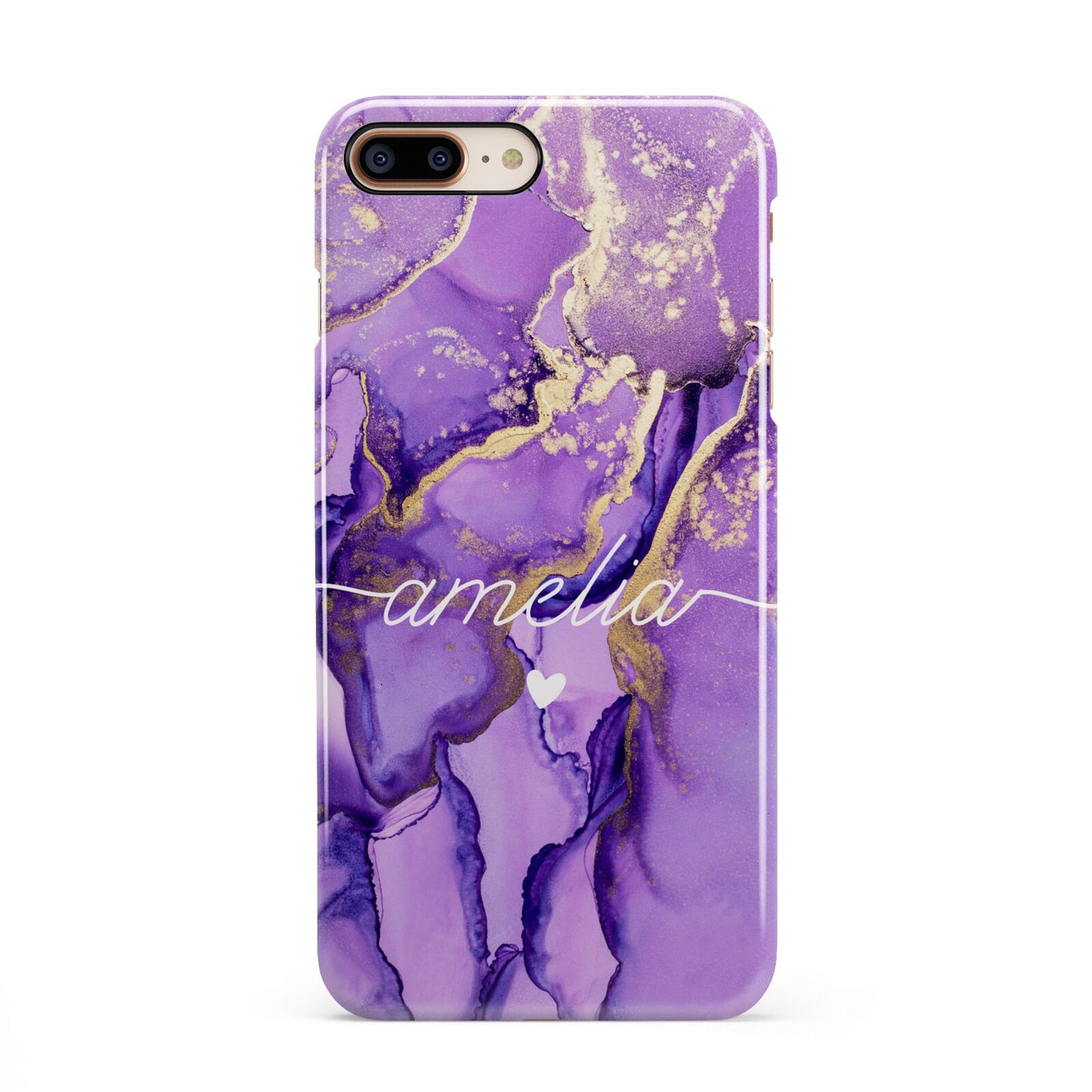 Purple Marble iPhone 8 Plus 3D Snap Case on Gold Phone