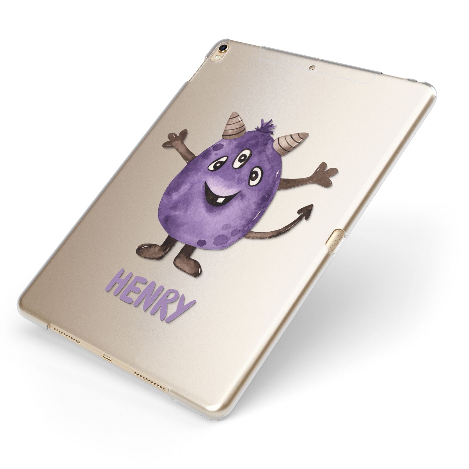 Purple Monster Custom Apple iPad Case on Gold iPad Side View