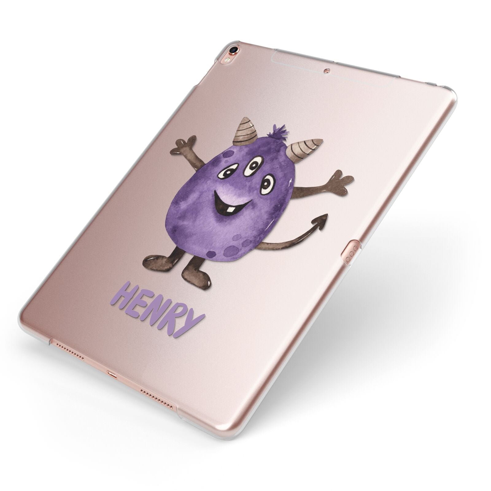 Purple Monster Custom Apple iPad Case on Rose Gold iPad Side View