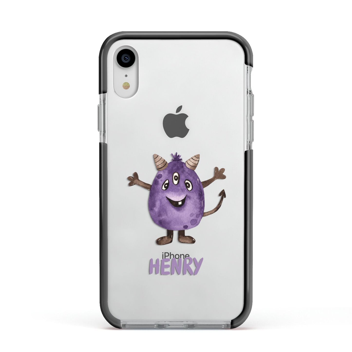 Purple Monster Custom Apple iPhone XR Impact Case Black Edge on Silver Phone