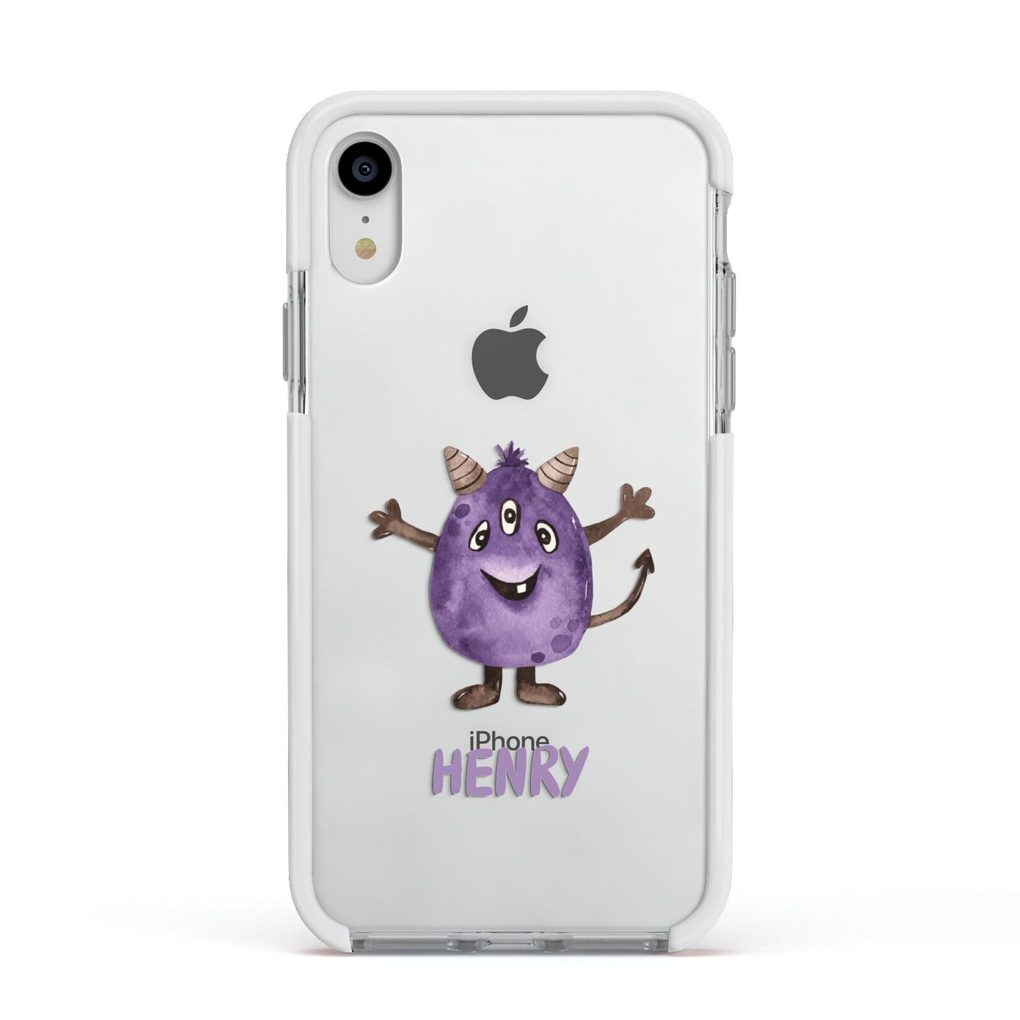 Purple Monster Custom Apple iPhone XR Impact Case White Edge on Silver Phone