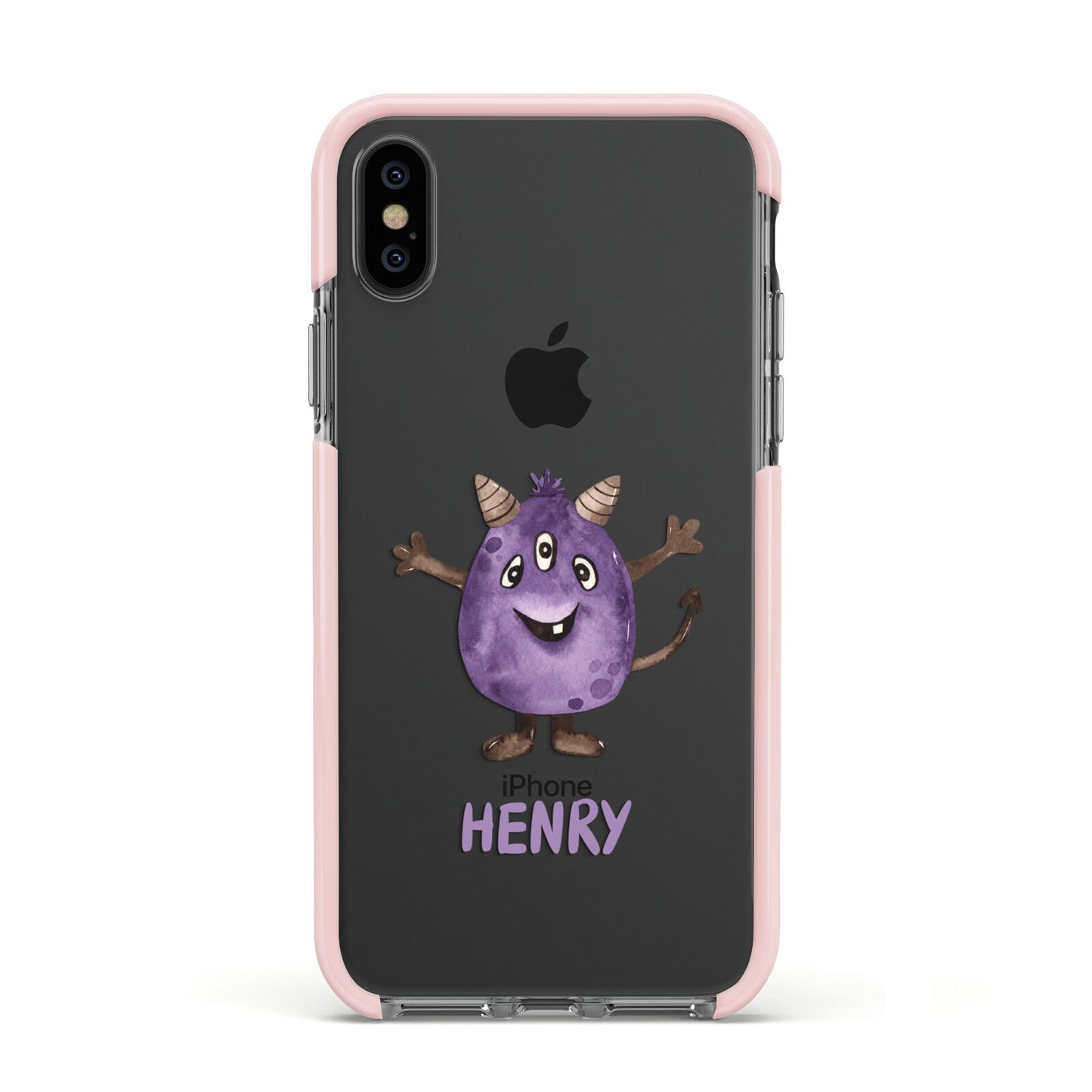 Purple Monster Custom Apple iPhone Xs Impact Case Pink Edge on Black Phone