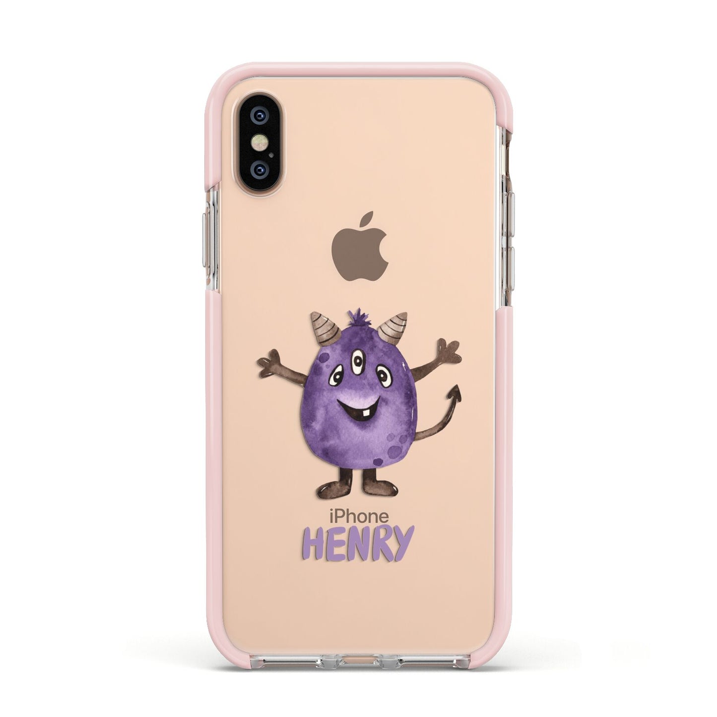 Purple Monster Custom Apple iPhone Xs Impact Case Pink Edge on Gold Phone