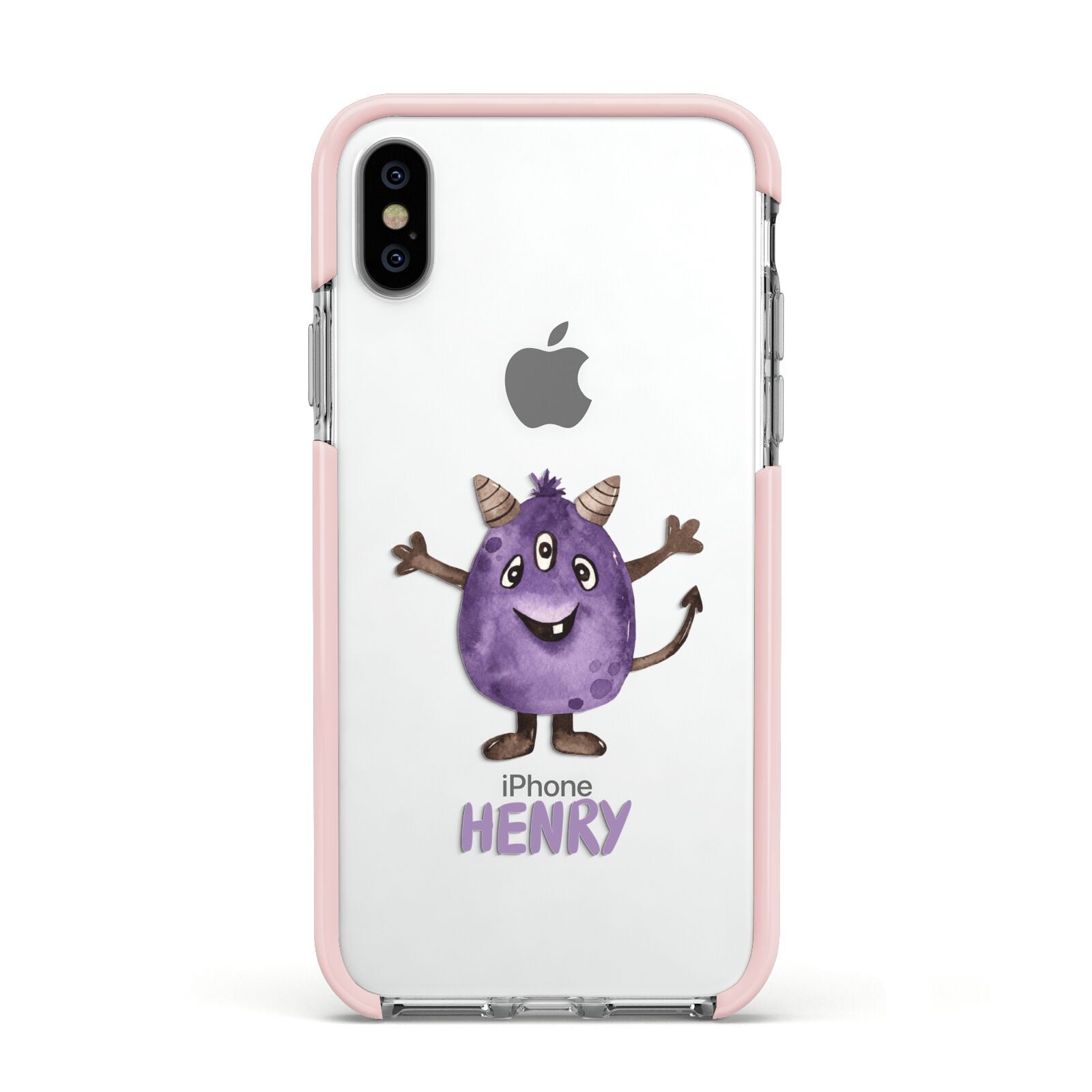 Purple Monster Custom Apple iPhone Xs Impact Case Pink Edge on Silver Phone