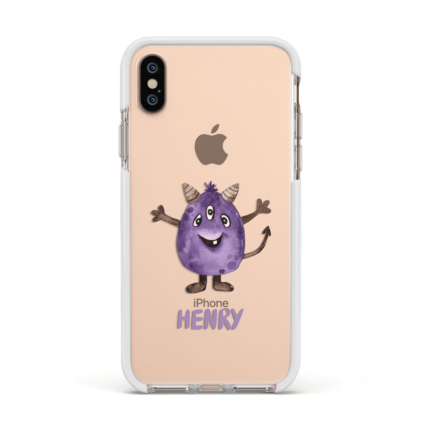 Purple Monster Custom Apple iPhone Xs Impact Case White Edge on Gold Phone