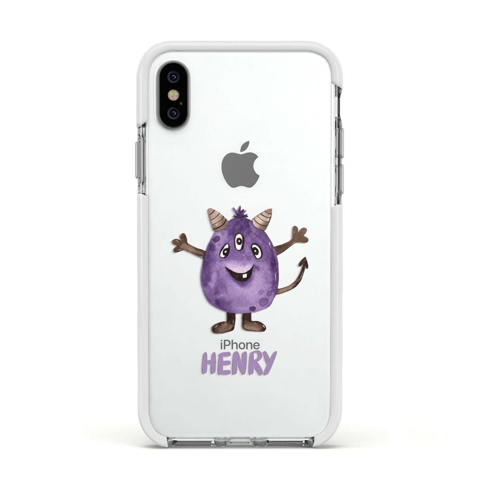 Purple Monster Custom Apple iPhone Xs Impact Case White Edge on Silver Phone