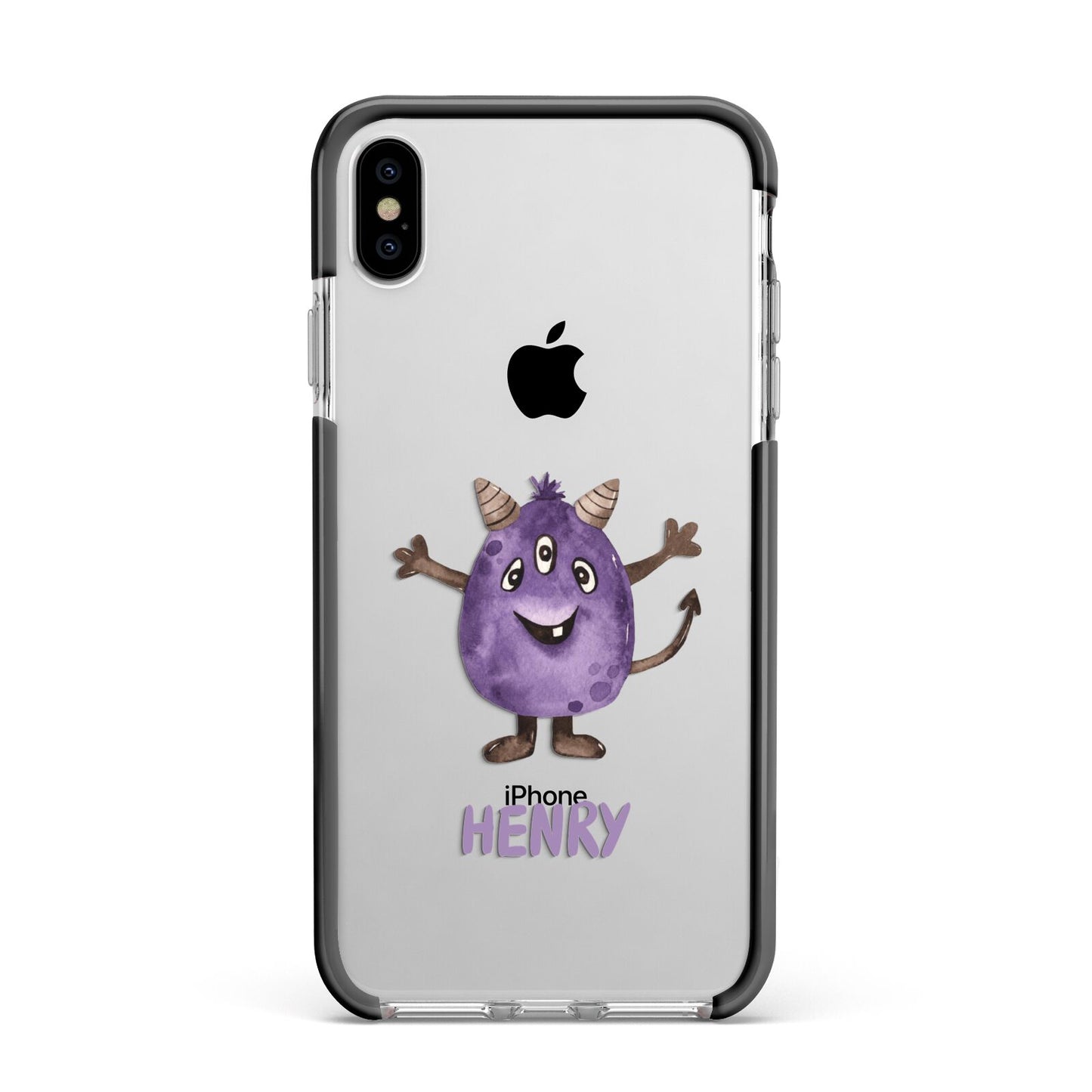 Purple Monster Custom Apple iPhone Xs Max Impact Case Black Edge on Silver Phone