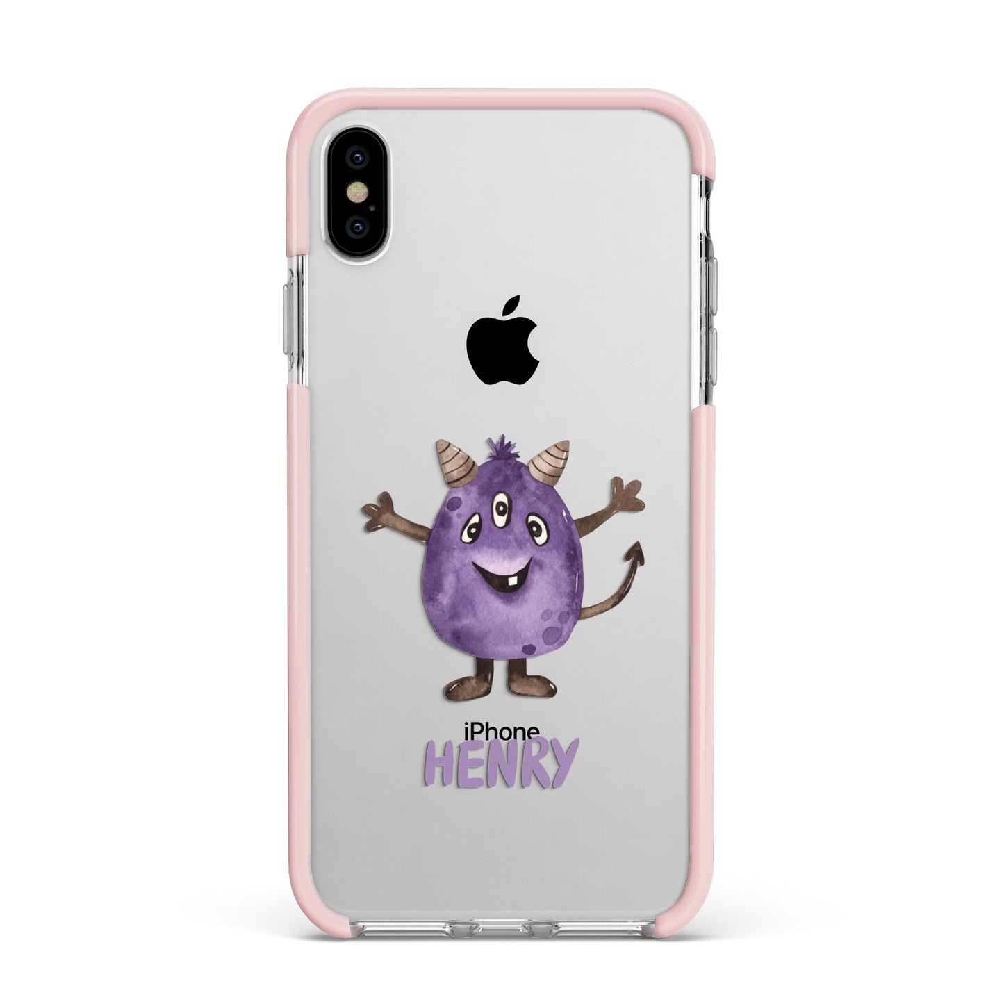 Purple Monster Custom Apple iPhone Xs Max Impact Case Pink Edge on Silver Phone