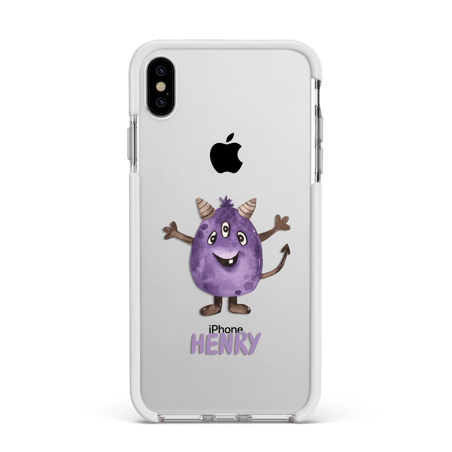 Purple Monster Custom Apple iPhone Xs Max Impact Case White Edge on Silver Phone