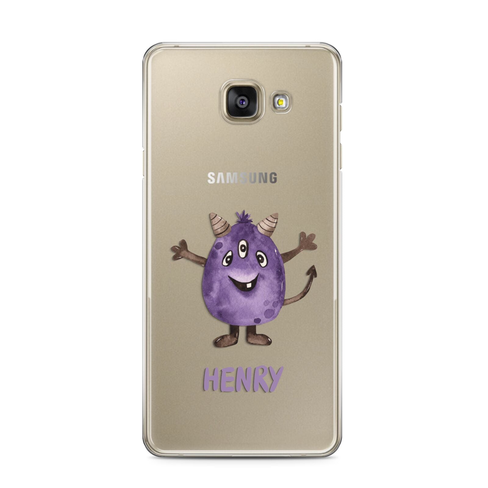 Purple Monster Custom Samsung Galaxy A3 2016 Case on gold phone