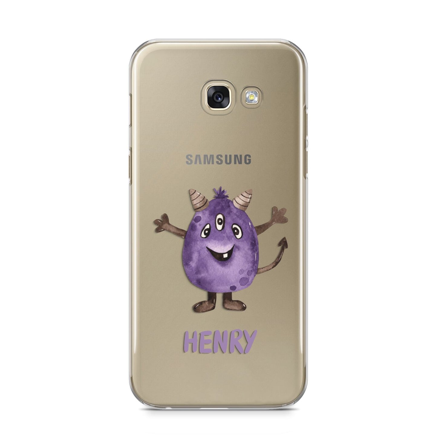 Purple Monster Custom Samsung Galaxy A5 2017 Case on gold phone