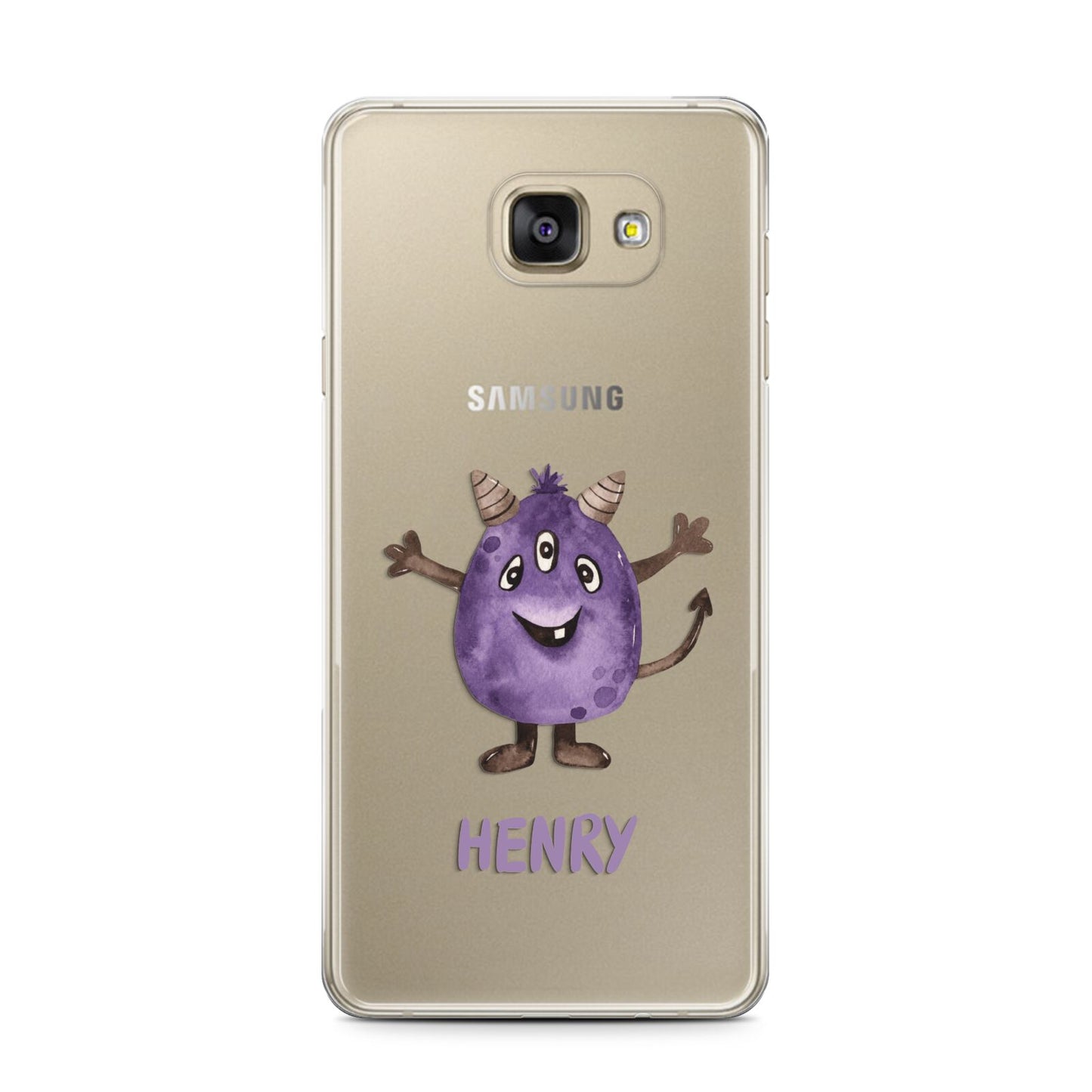 Purple Monster Custom Samsung Galaxy A7 2016 Case on gold phone