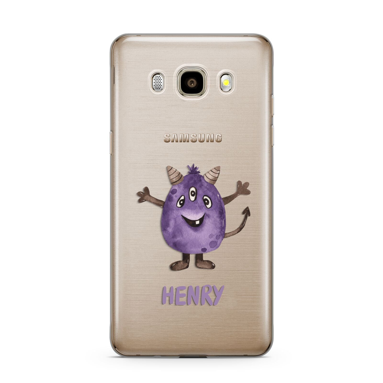 Purple Monster Custom Samsung Galaxy J7 2016 Case on gold phone