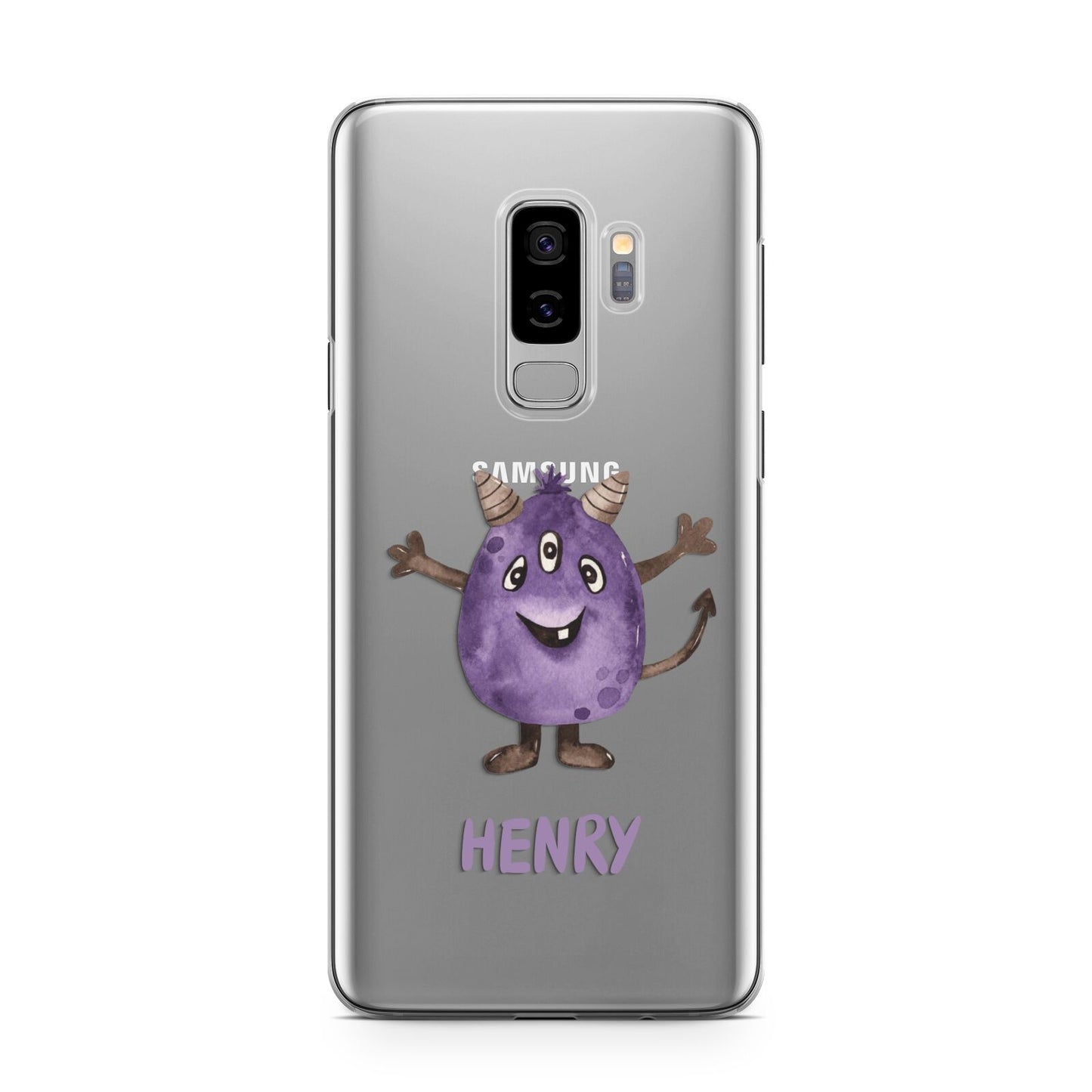 Purple Monster Custom Samsung Galaxy S9 Plus Case on Silver phone