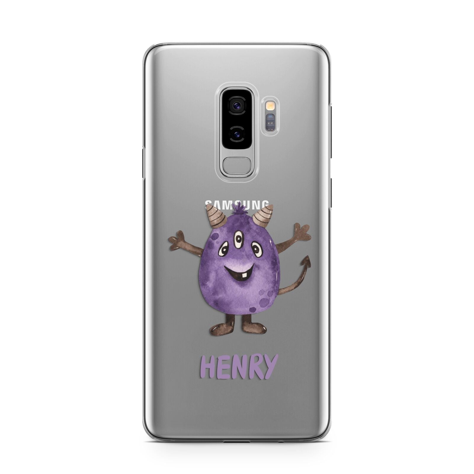 Purple Monster Custom Samsung Galaxy S9 Plus Case on Silver phone