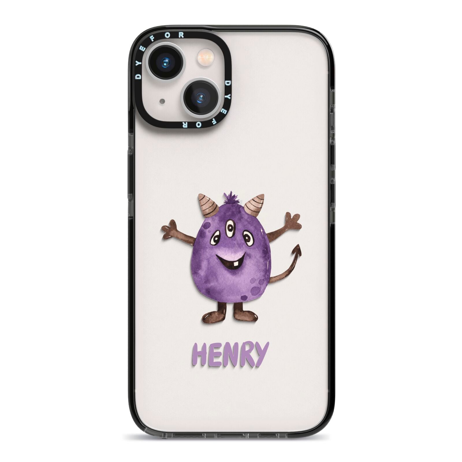 Purple Monster Custom iPhone 13 Black Impact Case on Silver phone