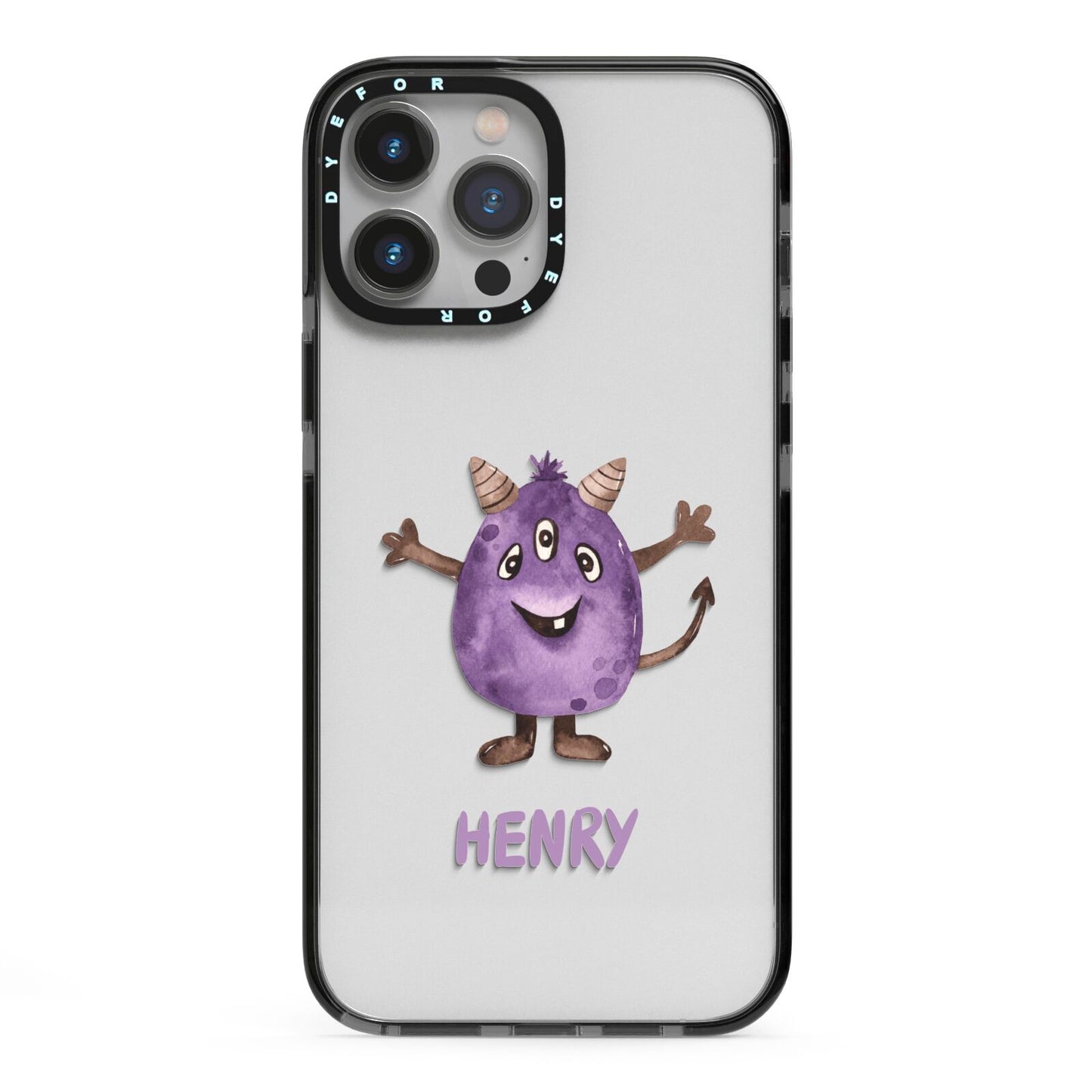 Purple Monster Custom iPhone 13 Pro Max Black Impact Case on Silver phone