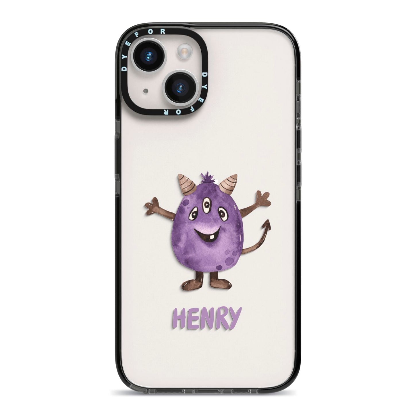 Purple Monster Custom iPhone 14 Black Impact Case on Silver phone