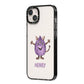 Purple Monster Custom iPhone 14 Plus Black Impact Case Side Angle on Silver phone